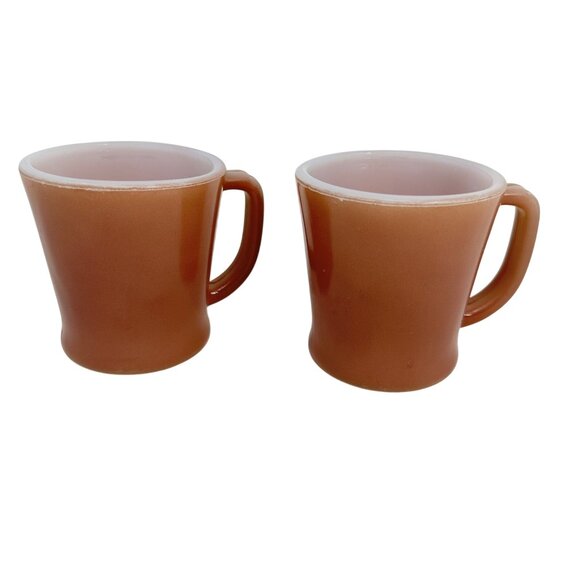 Vintage Fire King D-Ring Rose Mauve Milk Glass Mugs - Made in USA - Set of 2 - Picture 1 of 5